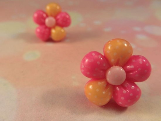 Preview: Candy Blume Ohrstecker Blüte pink rosa gelb Punkte